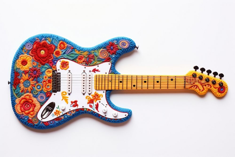 Guitar in embroidery style creativity pattern string.