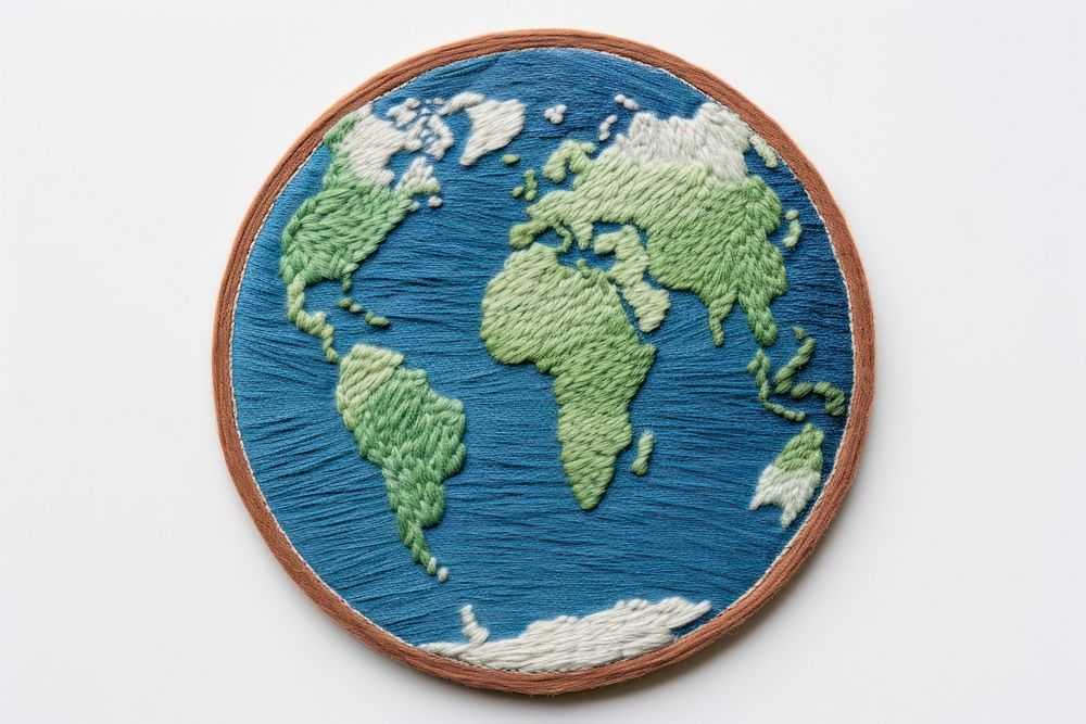 Earth in embroidery style pattern topography circle.