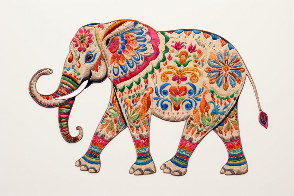 Elephant in embroidery style drawing animal mammal.