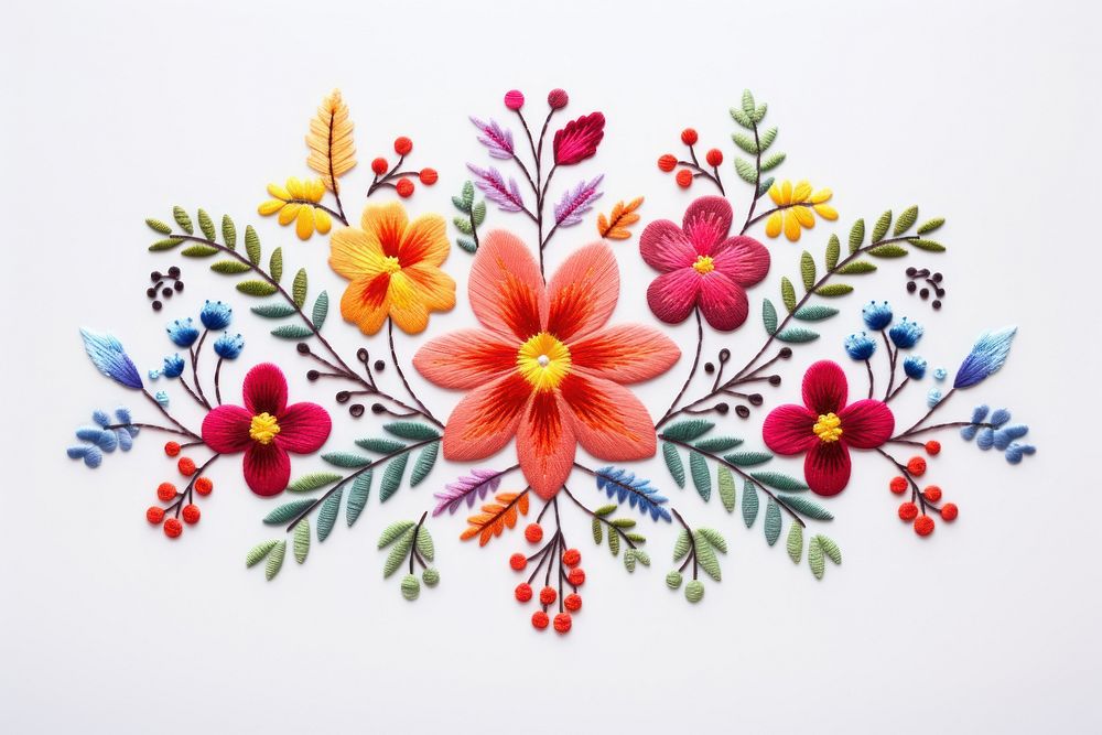 Flower frame in embroidery style needlework pattern textile.