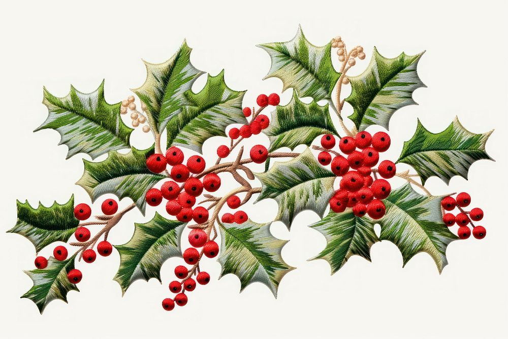 Holly in embroidery style pattern plant leaf.