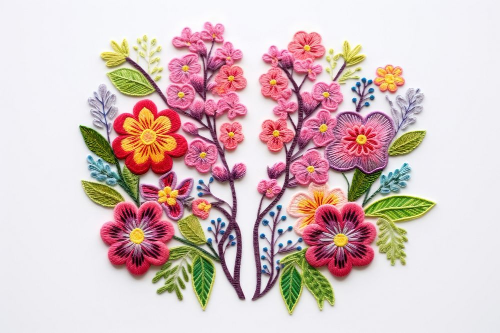 Lung with flower in embroidery style needlework pattern textile.
