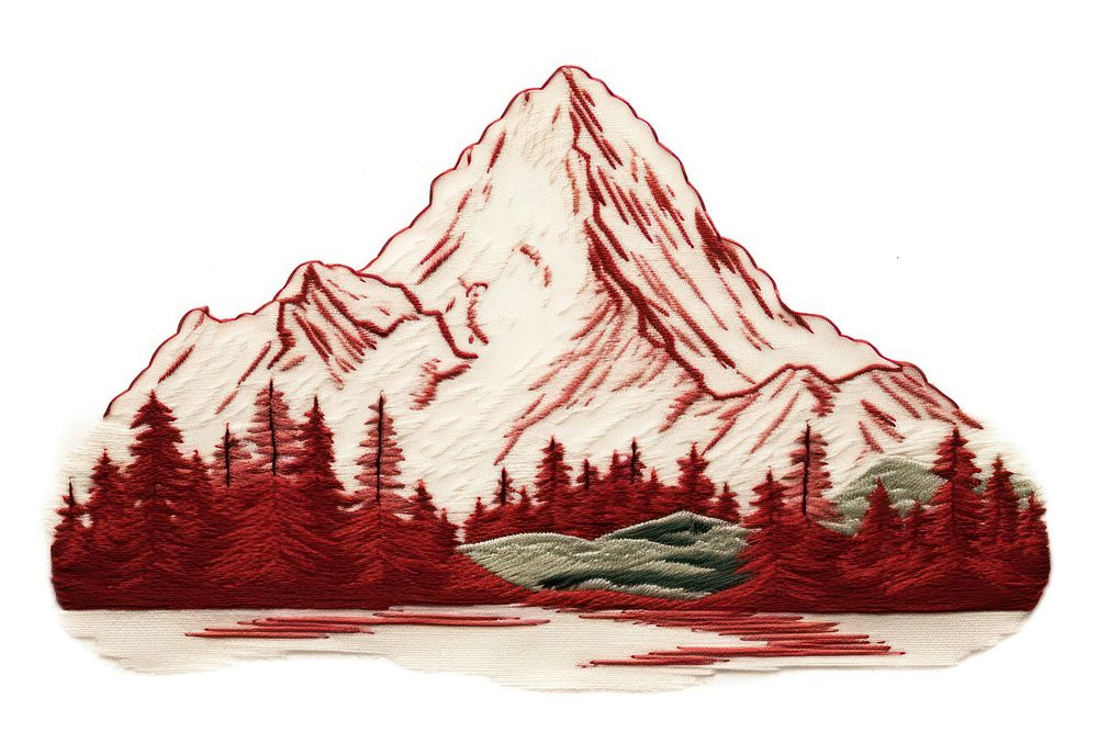 Mountain in embroidery style nature plant tree.