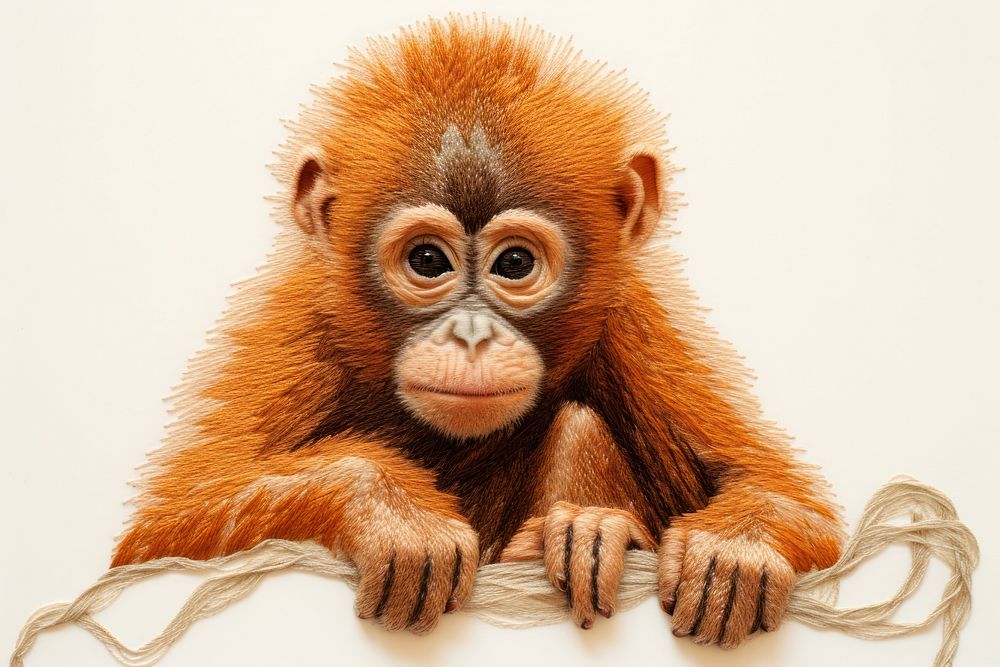 Monkey in embroidery style ape orangutan wildlife.