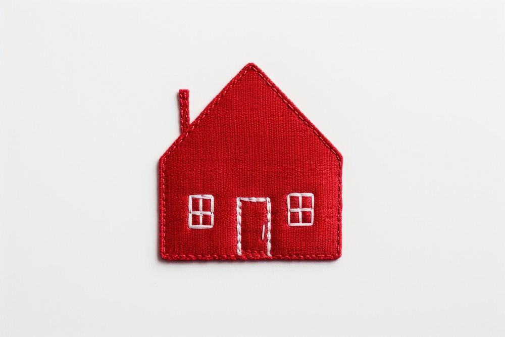 Minimal red house in embroidery style textile pattern architecture.