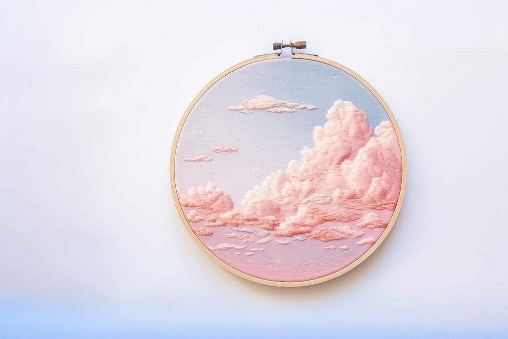 Sky in embroidery style textile creativity landscape.