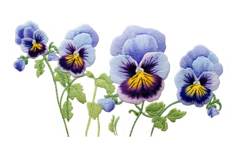 Pansy in embroidery style flower plant inflorescence.