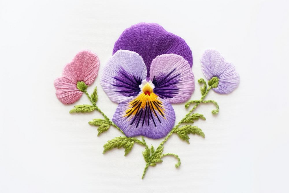 Pansy in embroidery style flower purple plant.