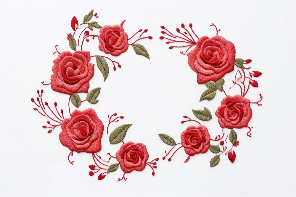 Rose frame in embroidery style pattern flower plant.
