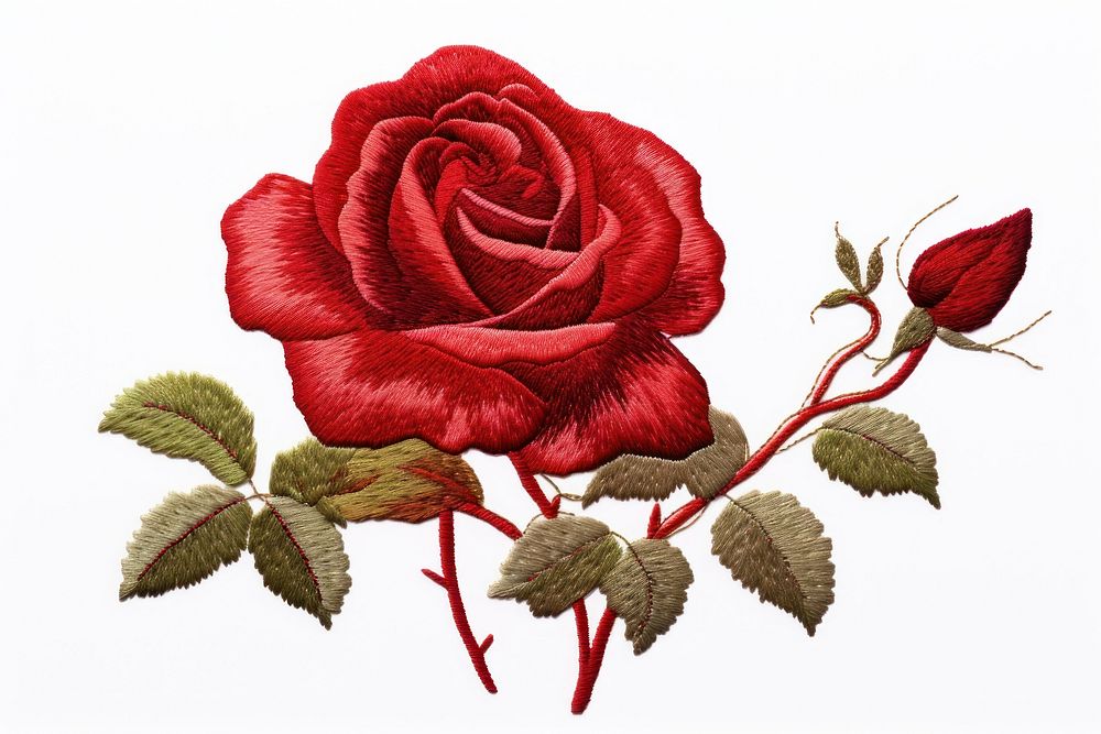 Rose in embroidery style pattern textile flower.