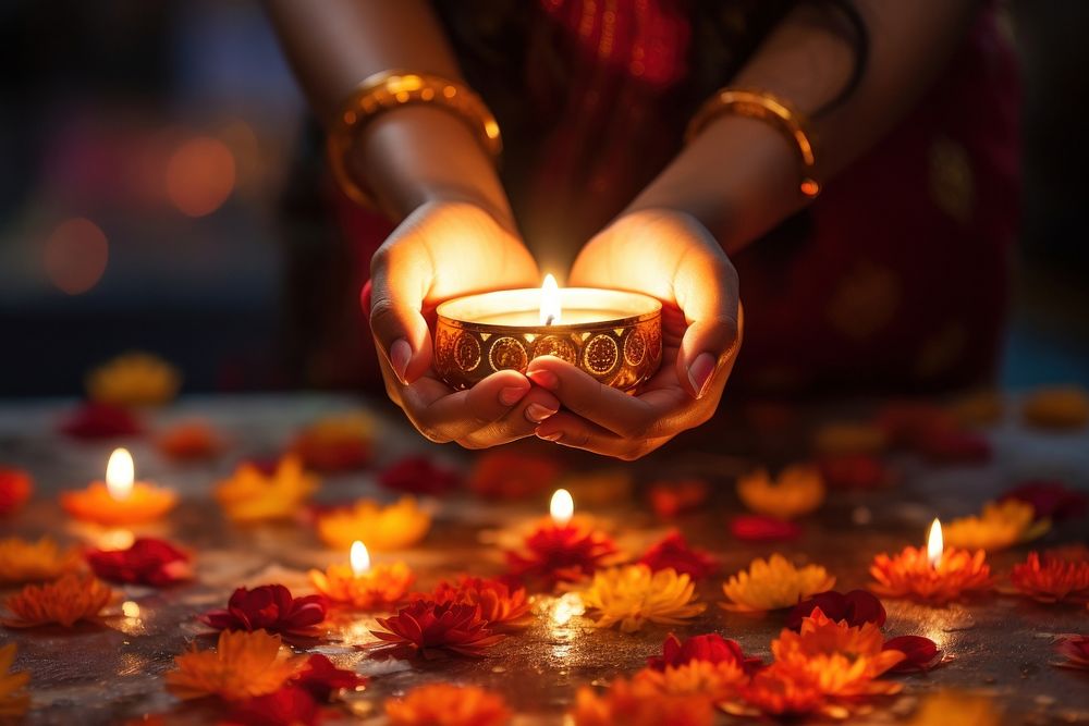 Diwali candle lighting festival. AI generated Image by rawpixel.