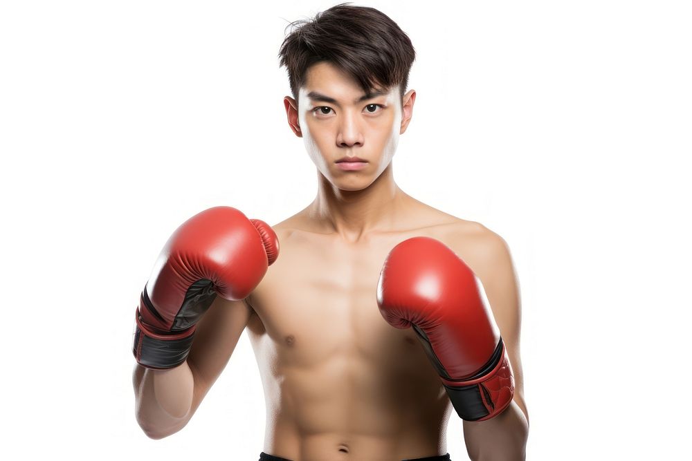 Man asian teenager boxer punching boxing sports.