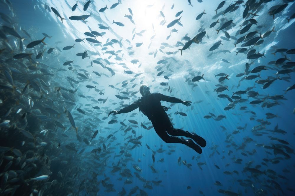 A man diving ocean underwater adventure. AI generated Image by rawpixel.