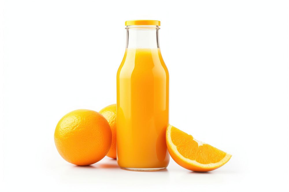 Orange smoothie in glass bottle juice fruit drink.