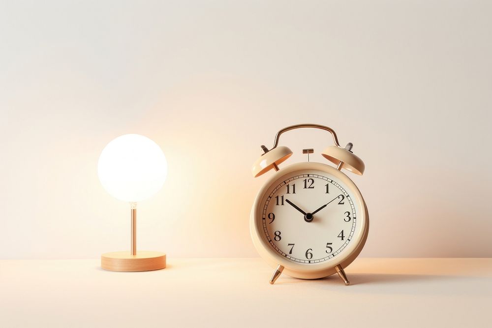 Alarm clock atsy on top bed lamp minimal white illuminated furniture. AI generated Image by rawpixel.