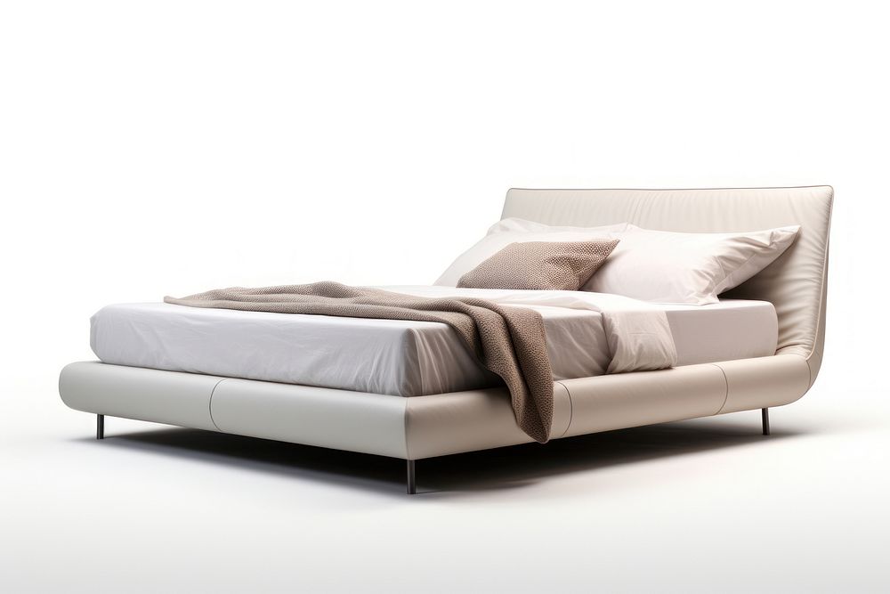 Bed modern furniture white white background.