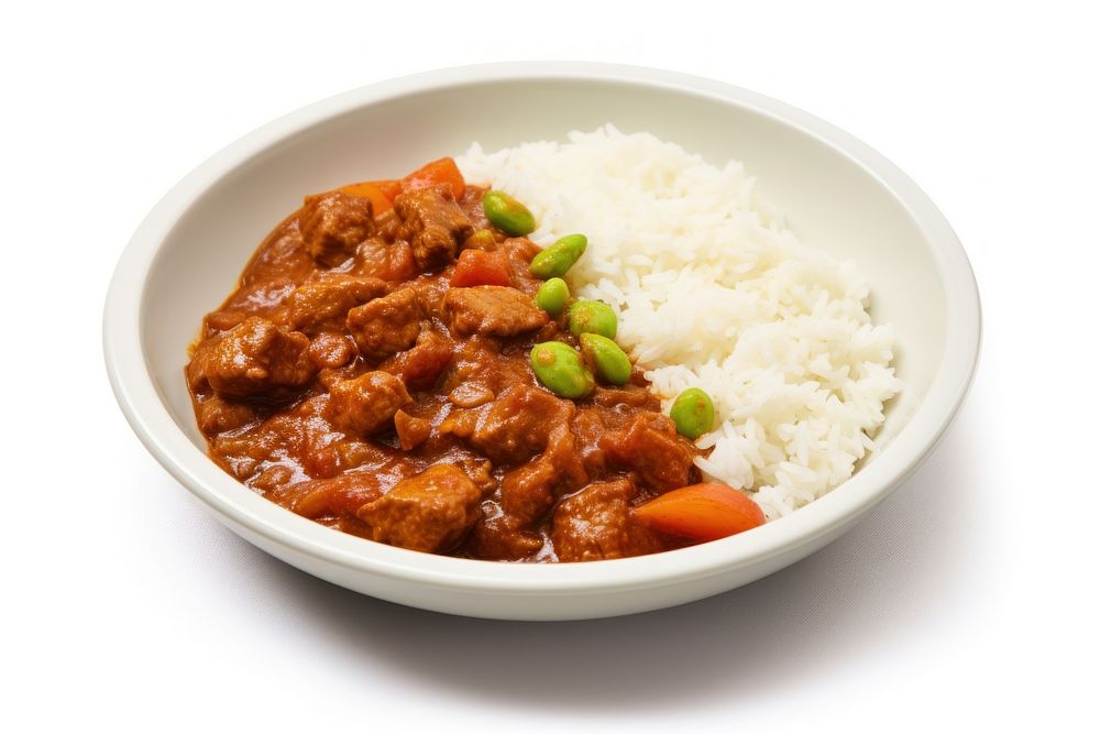 Curry rice food meat stew.