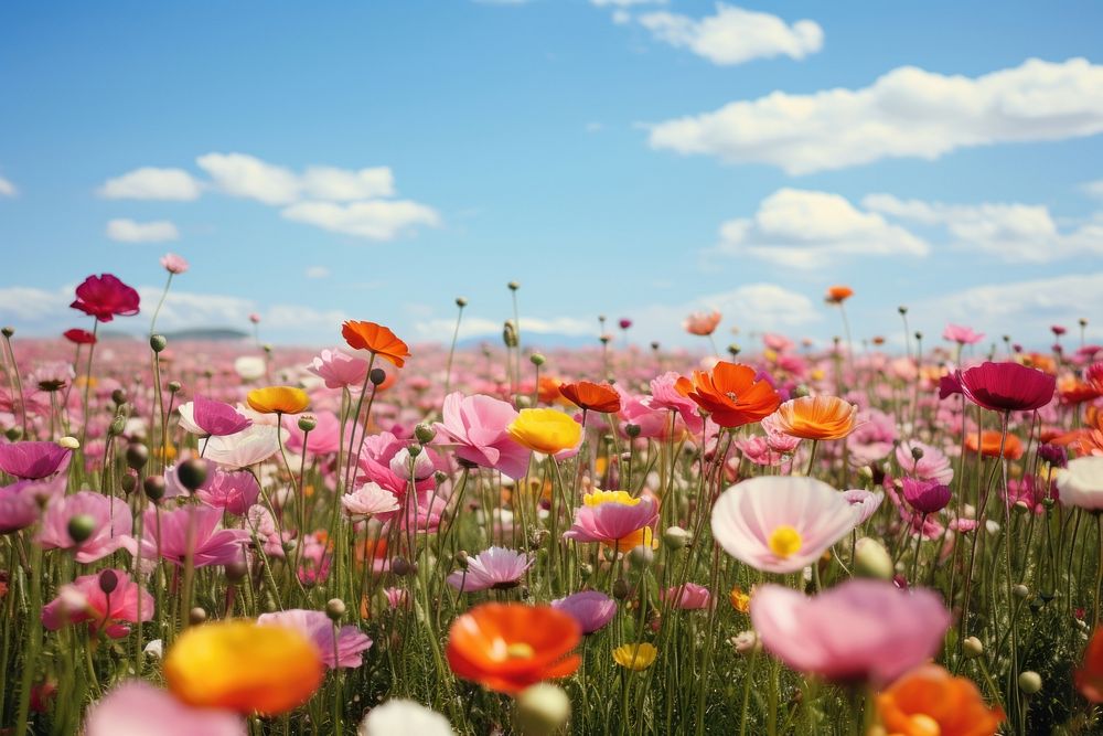  Flower field landscape grassland outdoors. AI generated Image by rawpixel.