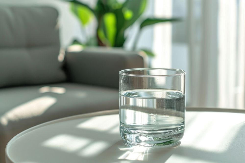 A glass of water table furniture transparent. AI generated Image by rawpixel.