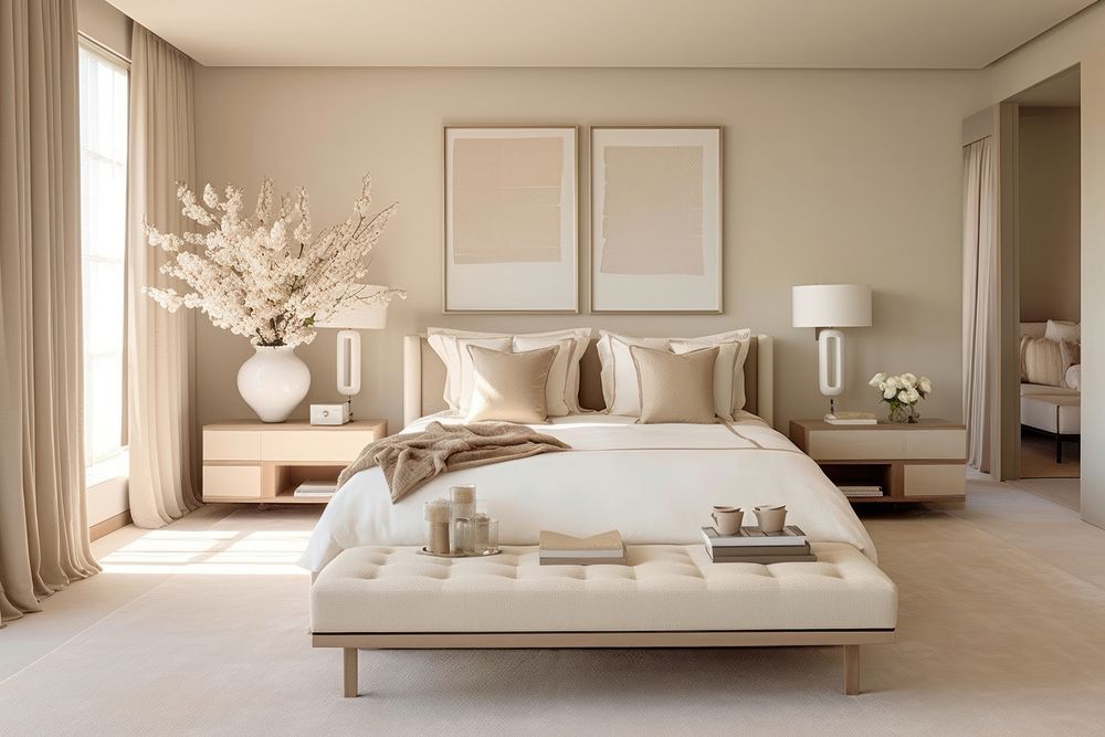Gorgeous beige bedroom furniture pillow architecture