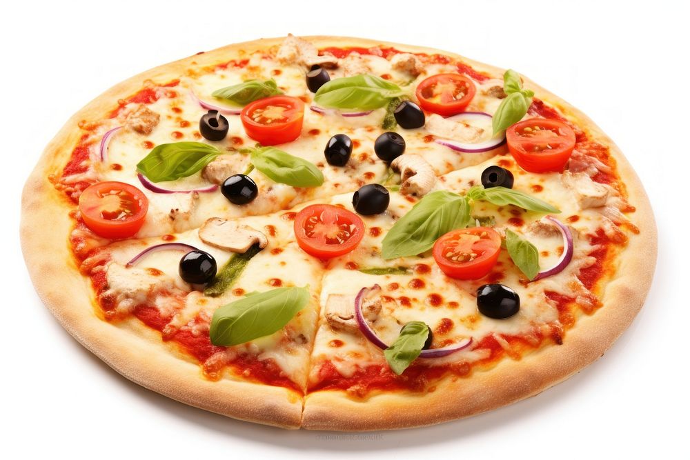 Italian pizza with melted mozzarella cheese vegetable tomato basil.