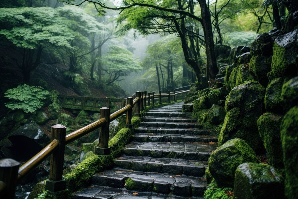  Japanese forest vegetation landscape outdoors. AI generated Image by rawpixel.