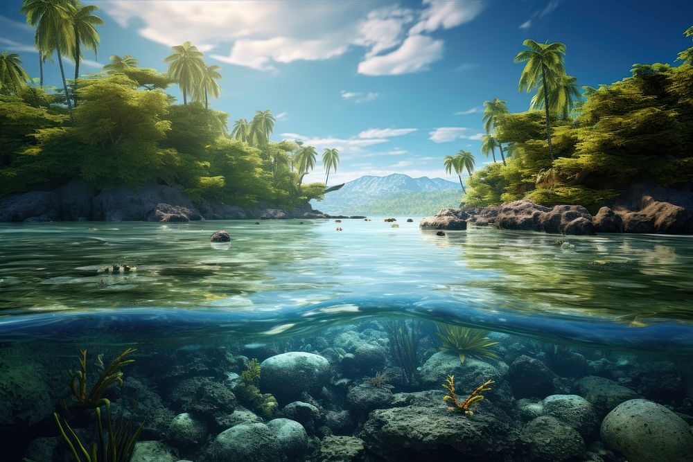  Lagoon landscape outdoors nature. AI generated Image by rawpixel.