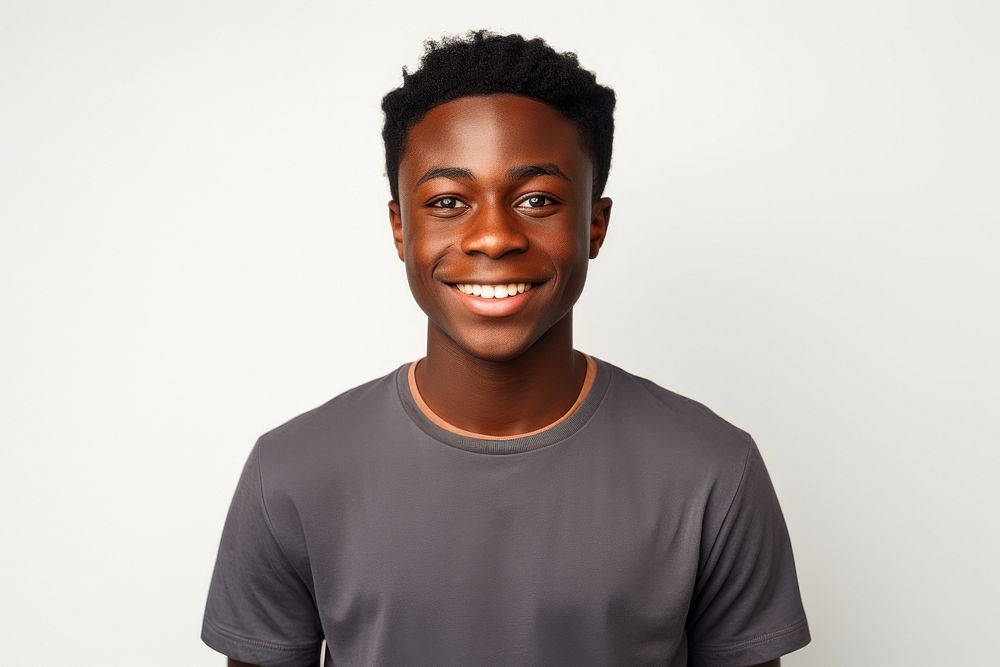 Portrait teenager of a handsome black man smiling portrait t-shirt adult.