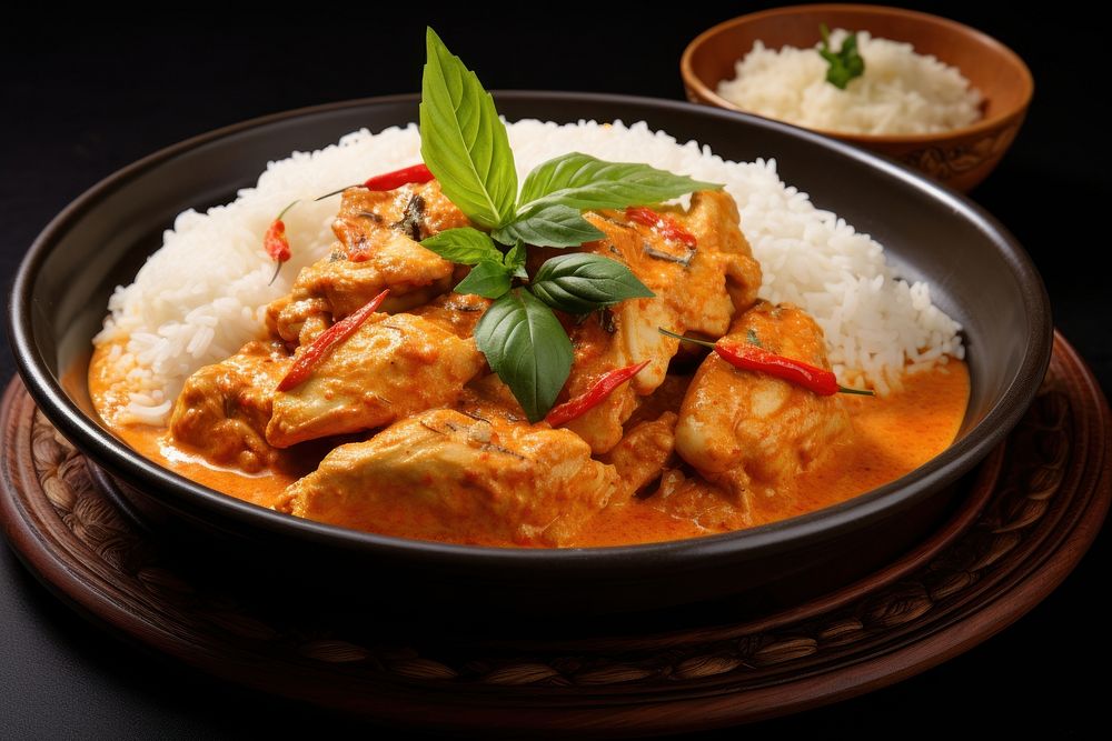 Spicy chicken curry with rice food meat vegetable. AI generated Image by rawpixel.