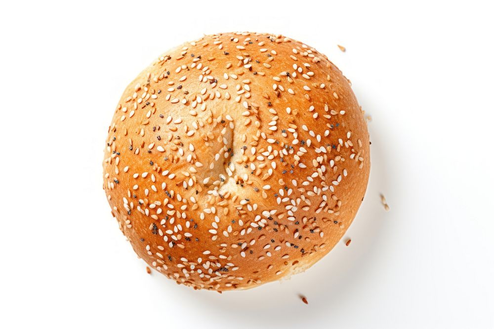 Traditional white kaiser roll with linseeds bread bagel food.