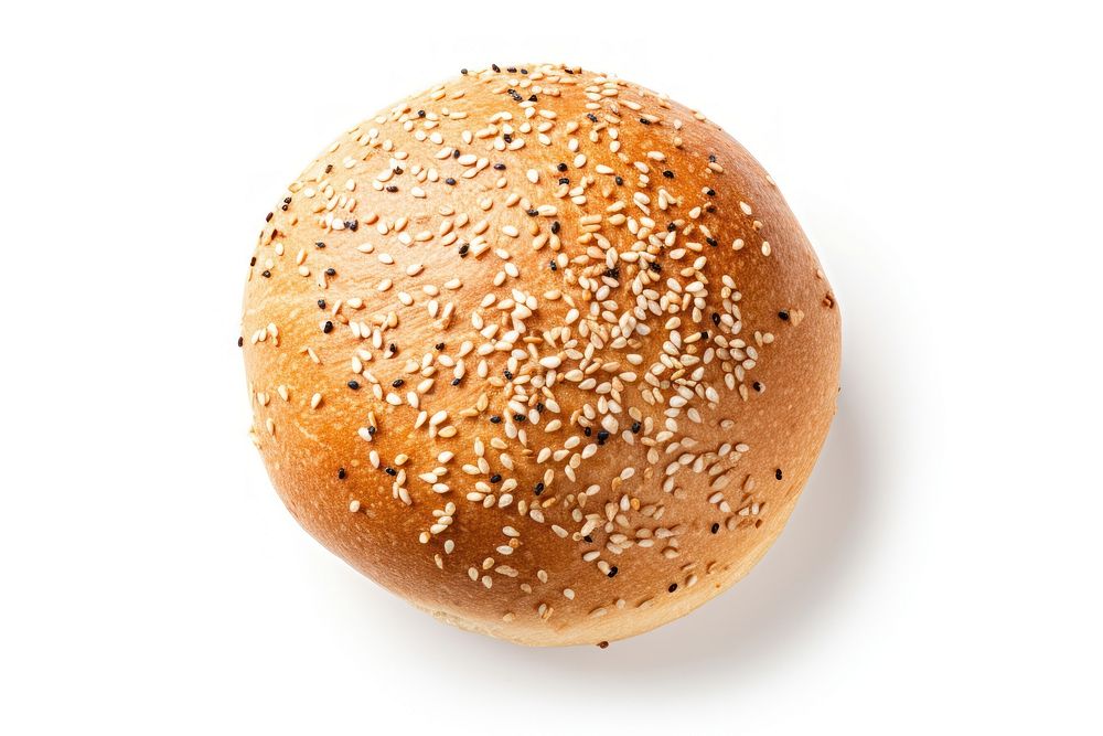 Traditional white kaiser roll with linseeds bread food bun.