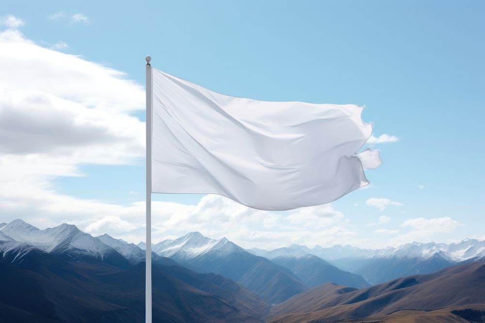 White blank flag curve mountain tranquility patriotism.