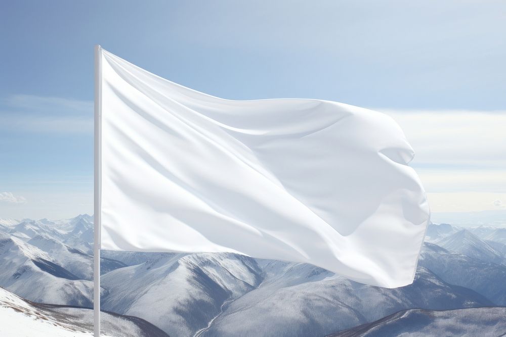 White blank flag curve mountain patriotism landscape.