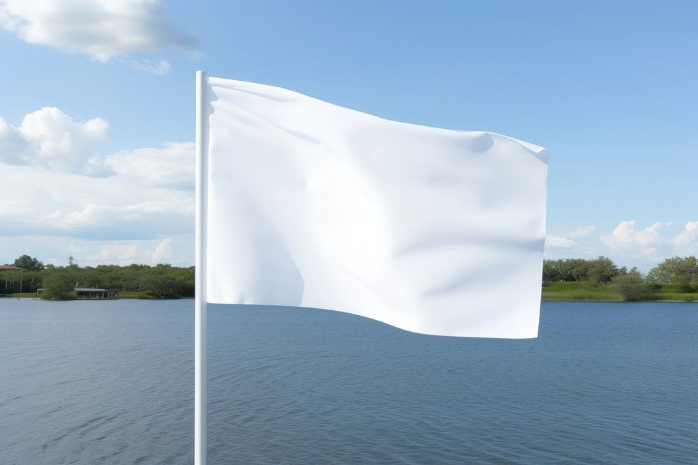 White blank flag curve lake tranquility patriotism.