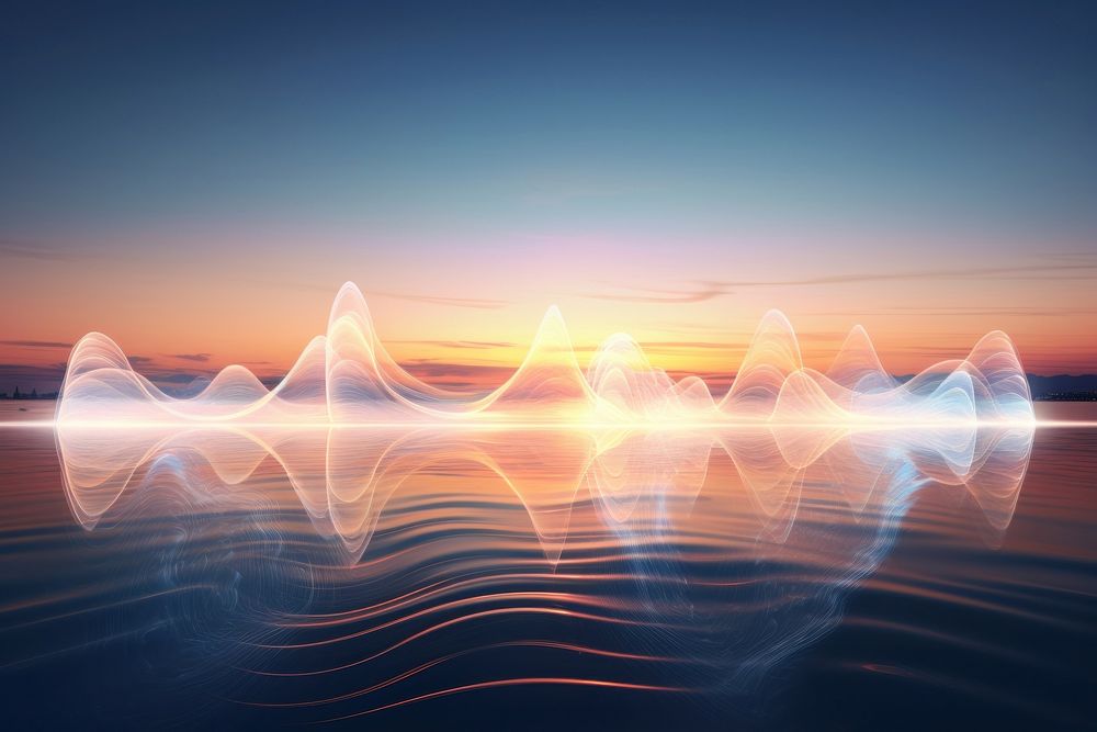 White glow audio wave over the sunset sky outdoors horizon nature. AI generated Image by rawpixel.