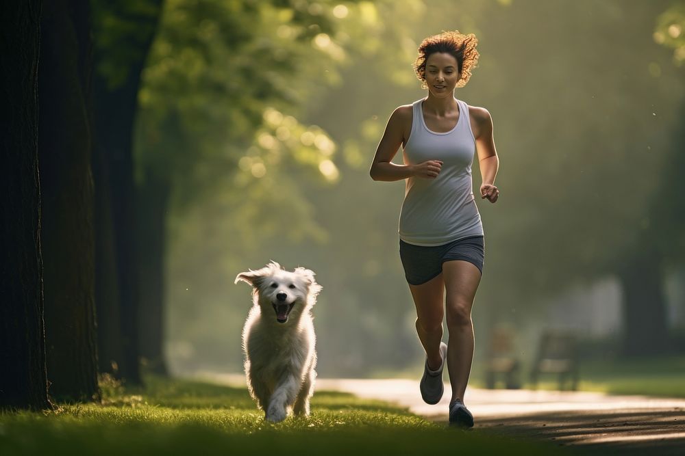 Women running jogging dog mammal animal. AI generated Image by rawpixel.