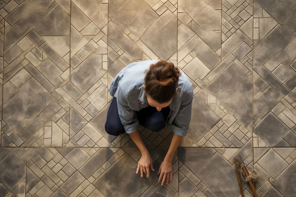 Women tiling floor flooring adult tile.