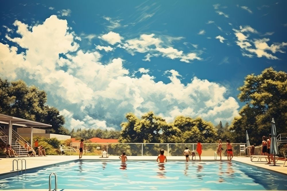 Young men swimming pool summer architecture outdoors. AI generated Image by rawpixel.