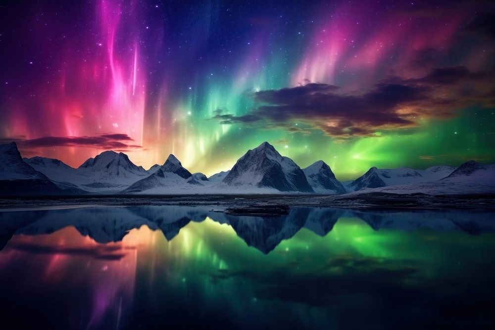  Aurora landscape panoramic mountain. AI generated Image by rawpixel.