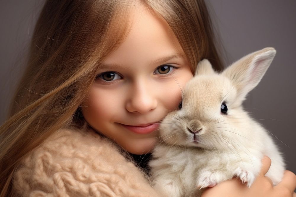 Blond girl person hugging a rabbit portrait mammal animal.