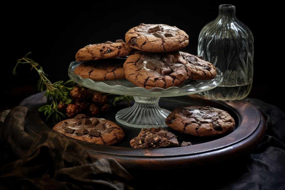 Chocolate cookies table food plate.