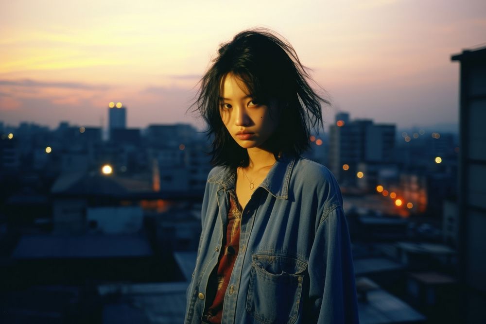 Full body young korean woman photography portrait sunset.