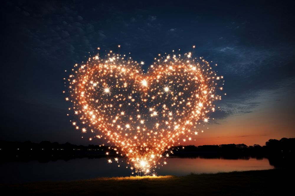  Heart firework fireworks outdoors nature. AI generated Image by rawpixel.