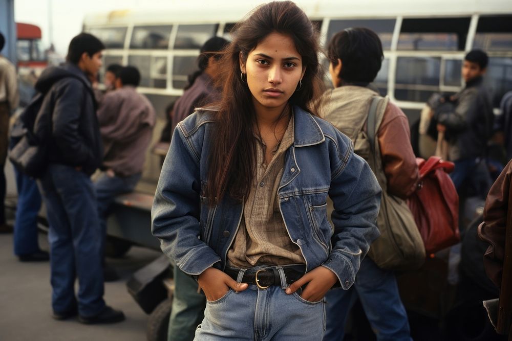 Indian girl jacket jeans adult. Free Photo rawpixel