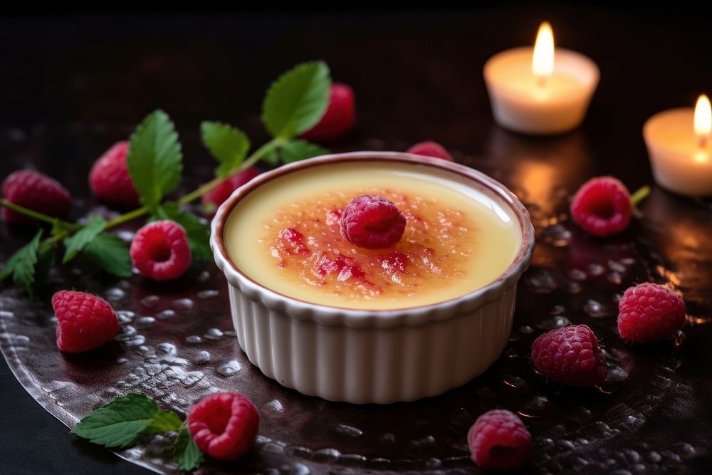 Raspberry dessert custard candle.