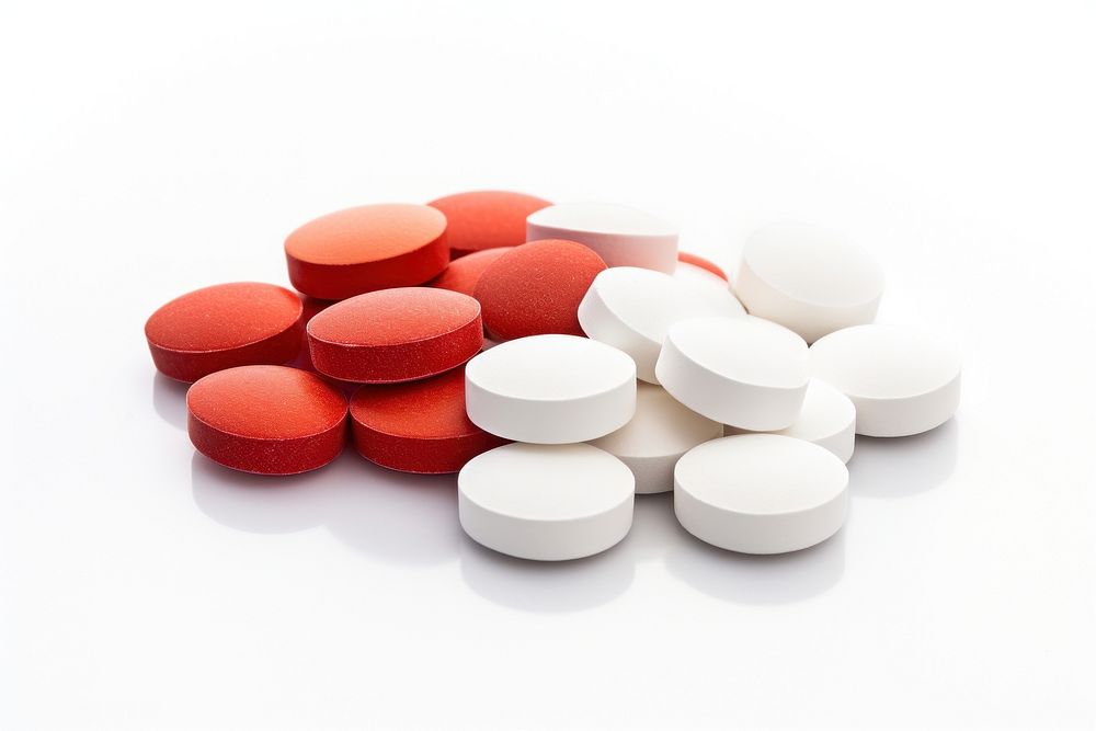 Tablet medicine pill red white background. AI generated Image by rawpixel.