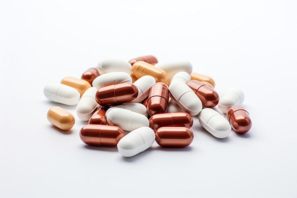 Capsule medicine pill white background antioxidant. AI generated Image by rawpixel.