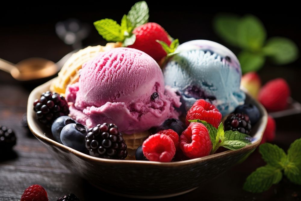 Ice cream fruit dessert berry. AI generated Image by rawpixel.