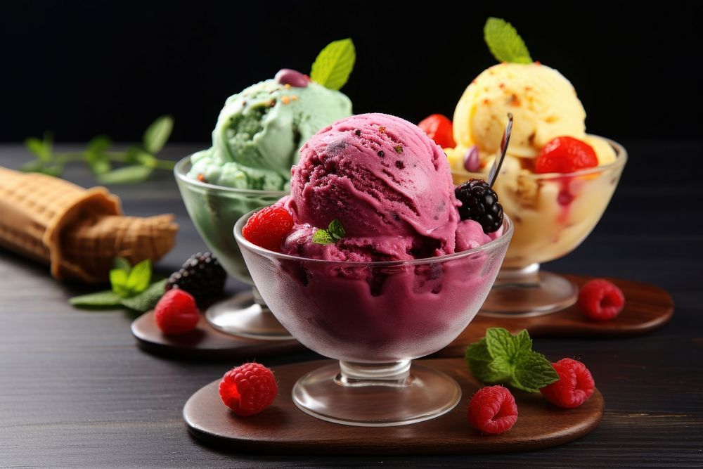 Ice cream dessert sundae fruit. AI generated Image by rawpixel.