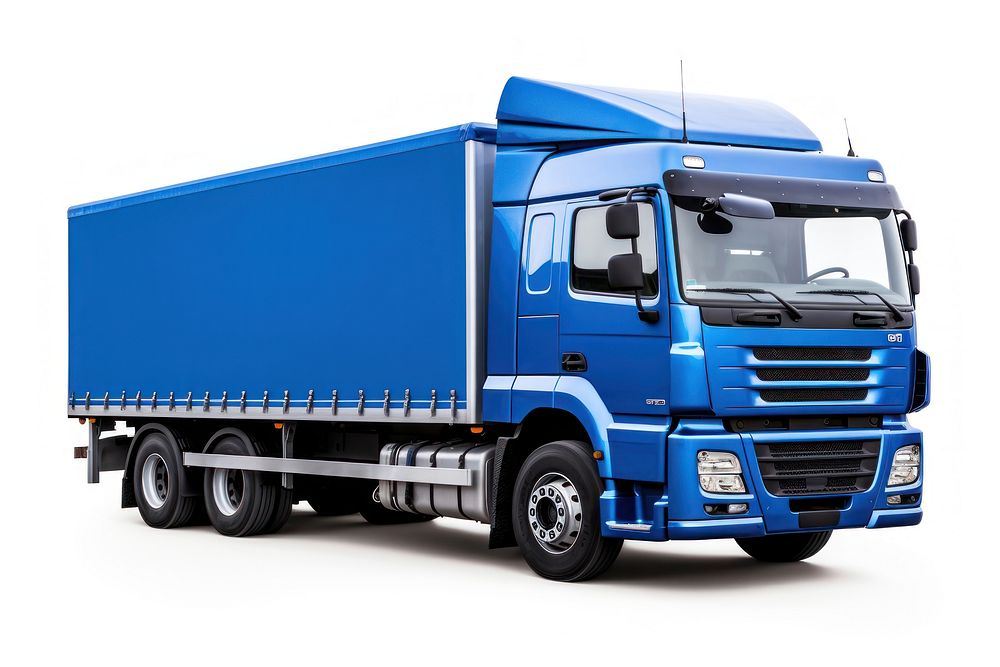 Generic blue truck with semi trailer vehicle white background transportation.